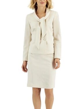 Le Suit Crepe 3 Button Tie Collar Jacket & Slim Pencil Skirt Suit Size 18 Ivory